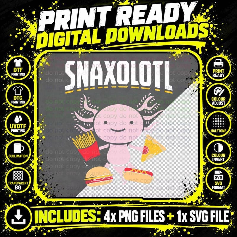 Snaxolotl Snacks Amphibian Axolotl T-Shirt Png SVG Digital Bundle
