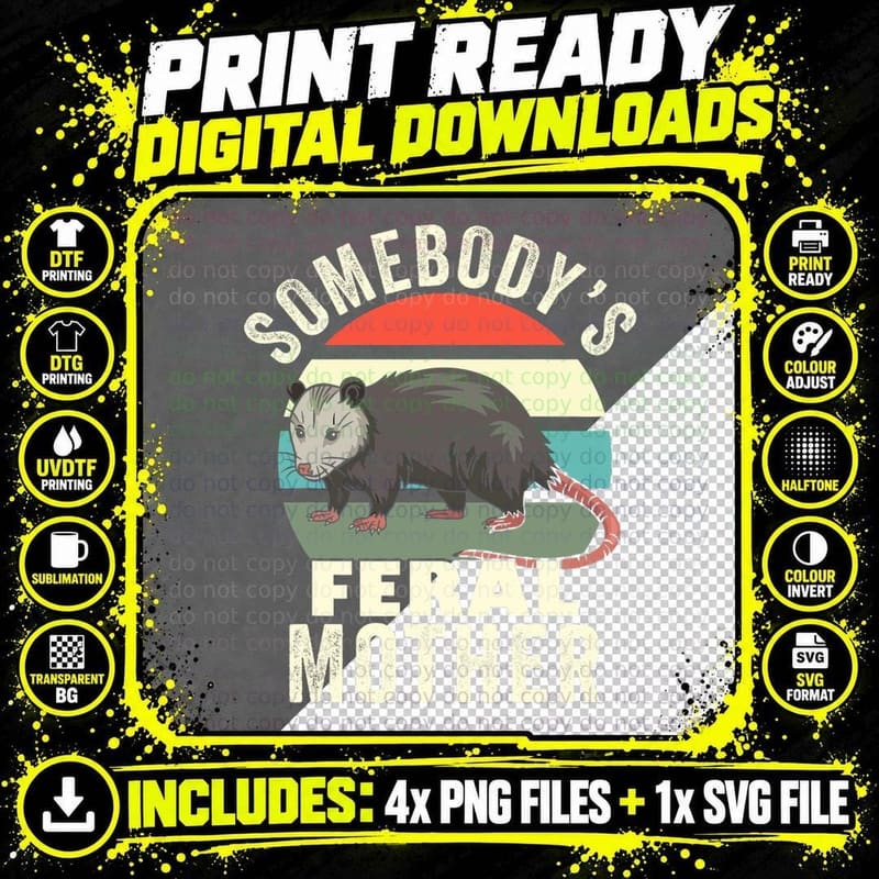 Somebody's Feral Mother Cat Mom Retro Feral Cat Family Png SVG Digital Bundle