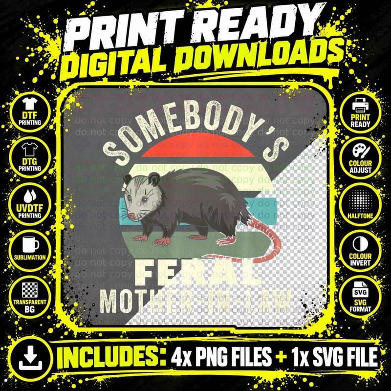 Somebody's Feral Mother in Law Retro Feral Cat Mom Png SVG Digital Bundle