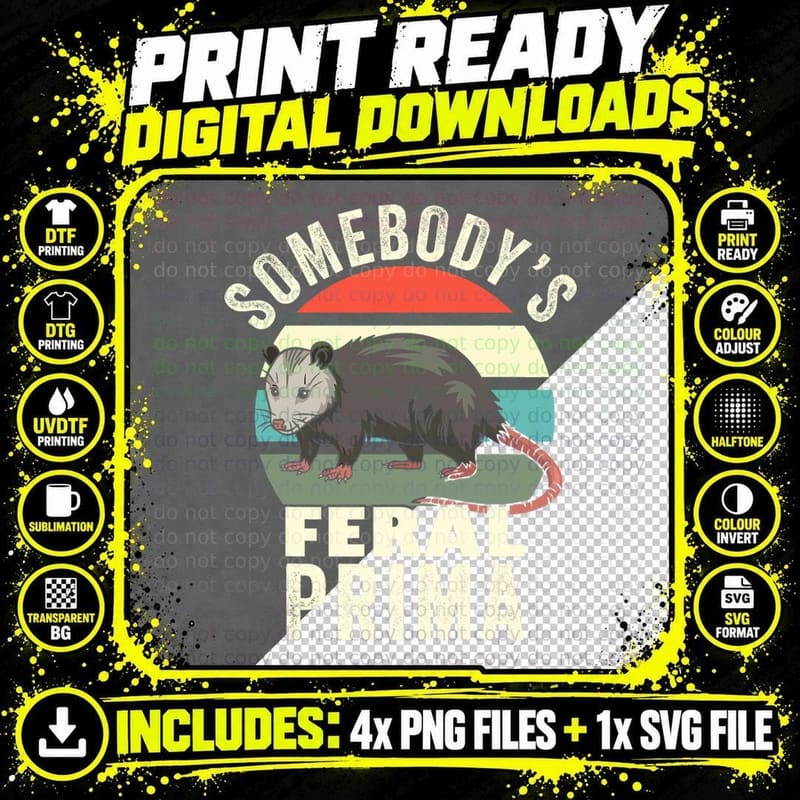 Somebody's Feral Prima Spanish Cousin Retro Feral Cat Png SVG Digital Bundle