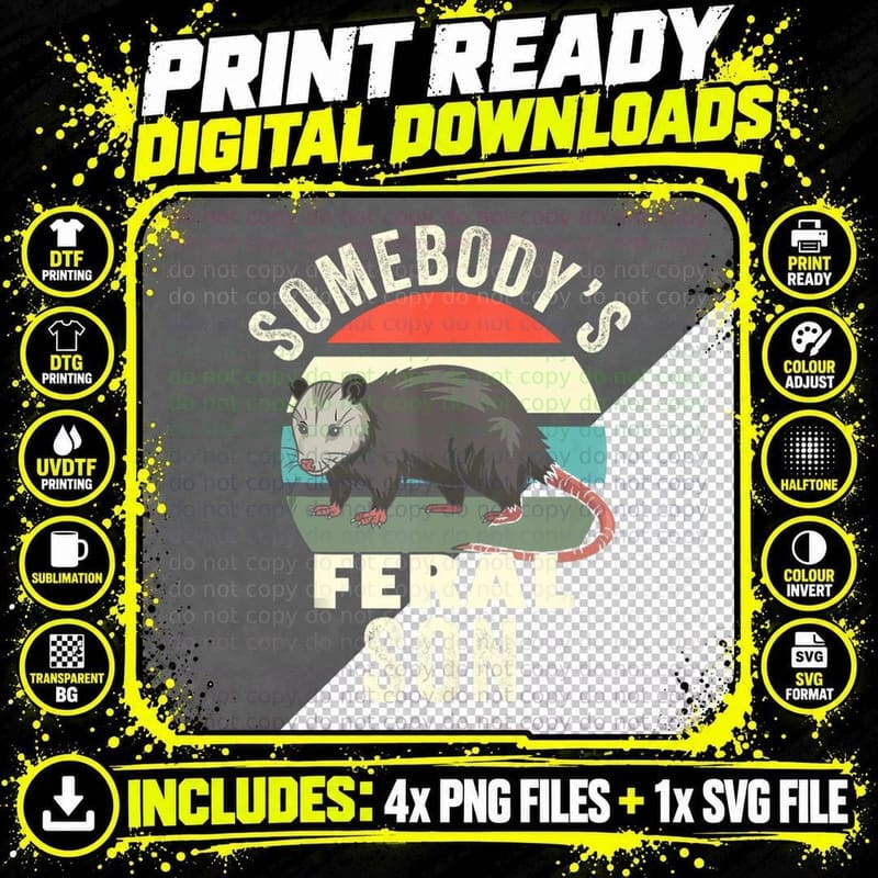 Somebody's Feral Son Matching Family Retro Feral Cat Png SVG Digital Bundle