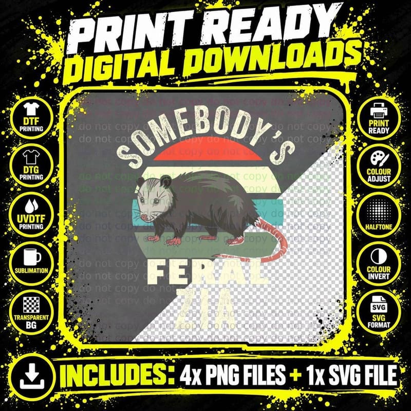 Somebody's Feral Zia Italian Aunt Retro Feral Cat Mom Png SVG Digital Bundle