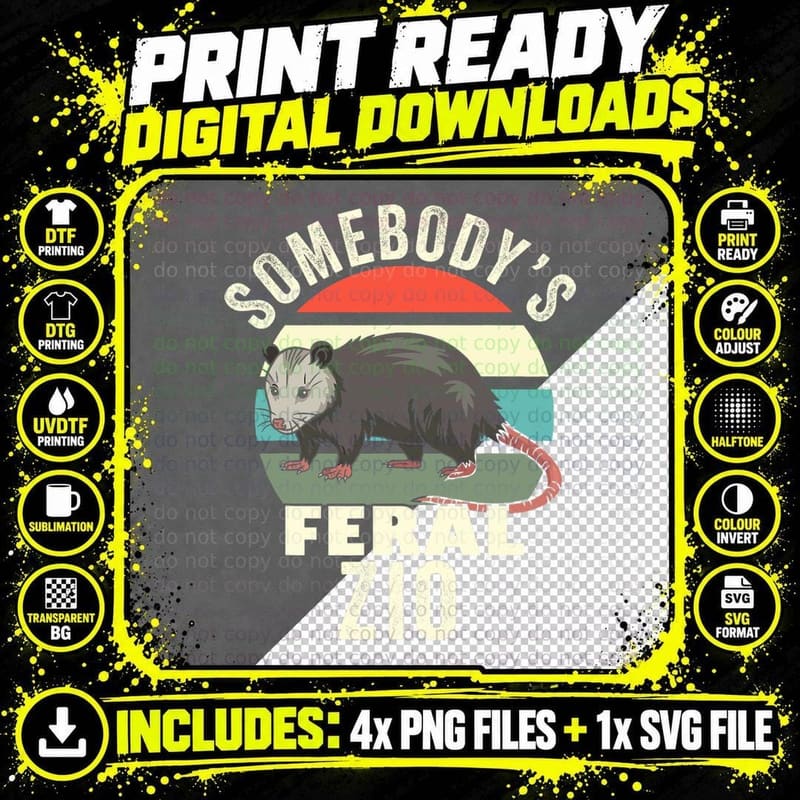 Somebody's Feral Zio Italian Uncle Retro Feral Cat Dad Png SVG Digital Bundle