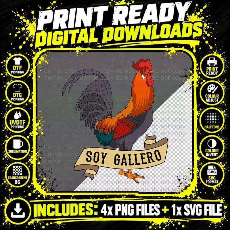 Soy Gallero Rooster Chicken Farmer Poultry Lover T-Shirt Png SVG Digital Bundle