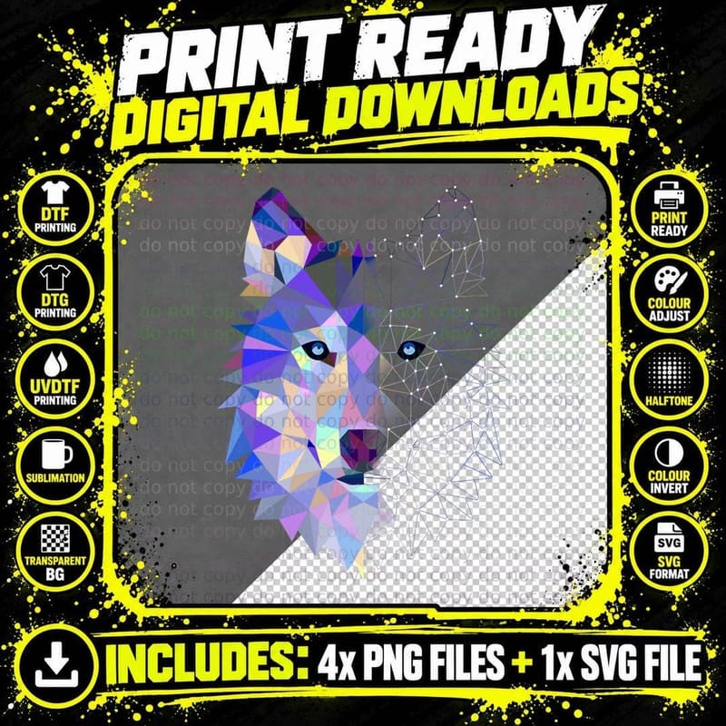 Splash Art Wolf Lover T-Shirt Png SVG Digital Bundle