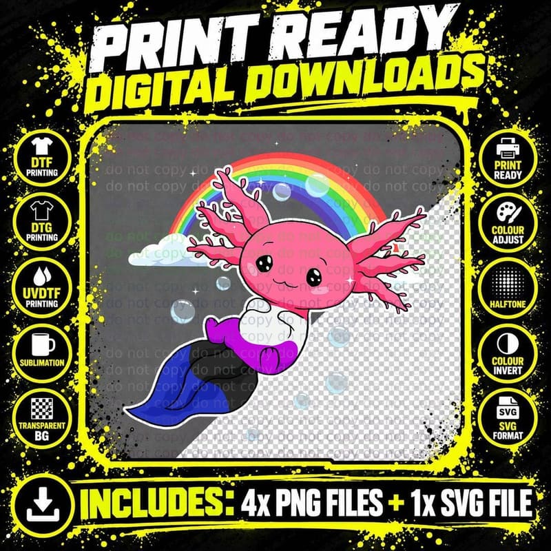 Subtle Genderfluid Pride Flag Gender Queer Axolotl LGBTQ Png SVG Digital Bundle