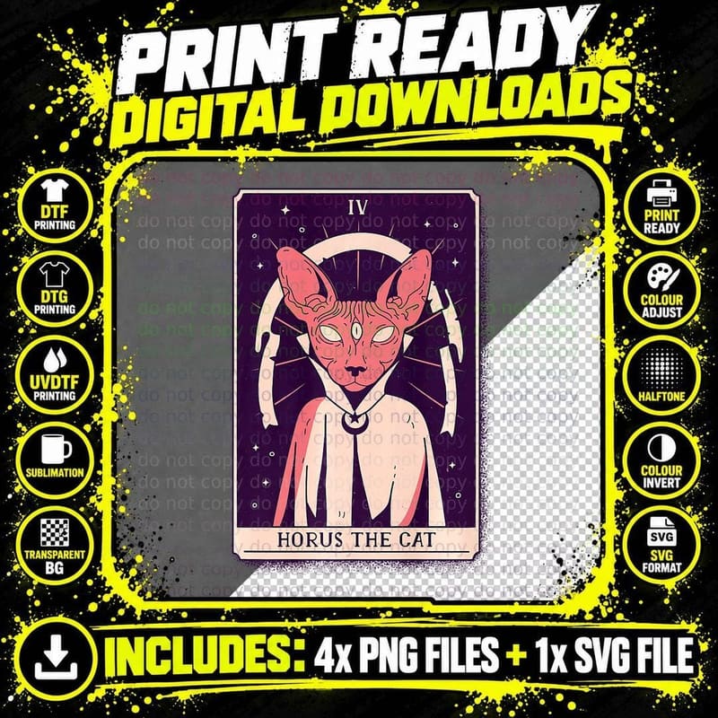 Tarot Card the Cat Wizard Mystical Astrology Occult Goth Png SVG Digital Bundle