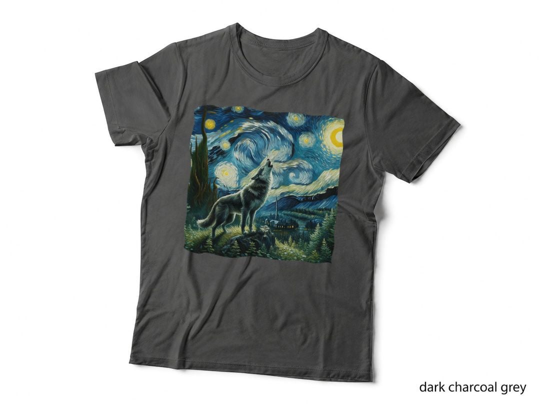 Tee Funny a Wolf Starry Night Van Gogh Gifts Mens T-Shirt
