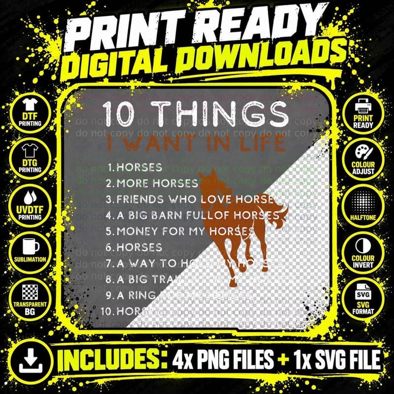 Things I Want in My Life Horses More Horses Horse Png SVG Digital Bundle