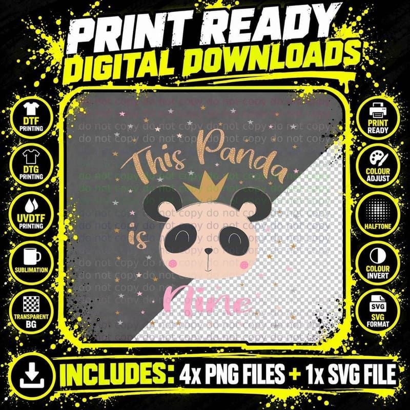 This Little Panda Is Nine Years Old 9th Girl Birthday Png SVG Digital Bundle