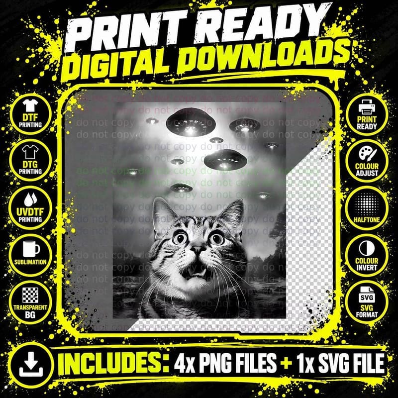 Threadweird Alien Cat UFO Funny Meme T-Shirt Png SVG Digital Bundle