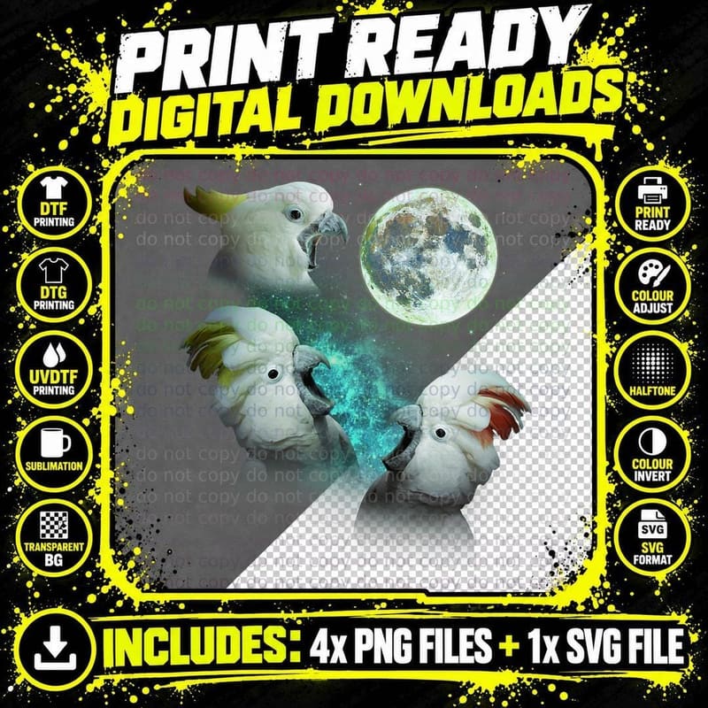 Three Cockatoos Howl at Moon 3 Wolf - Wolves Parody Png SVG Digital Bundle