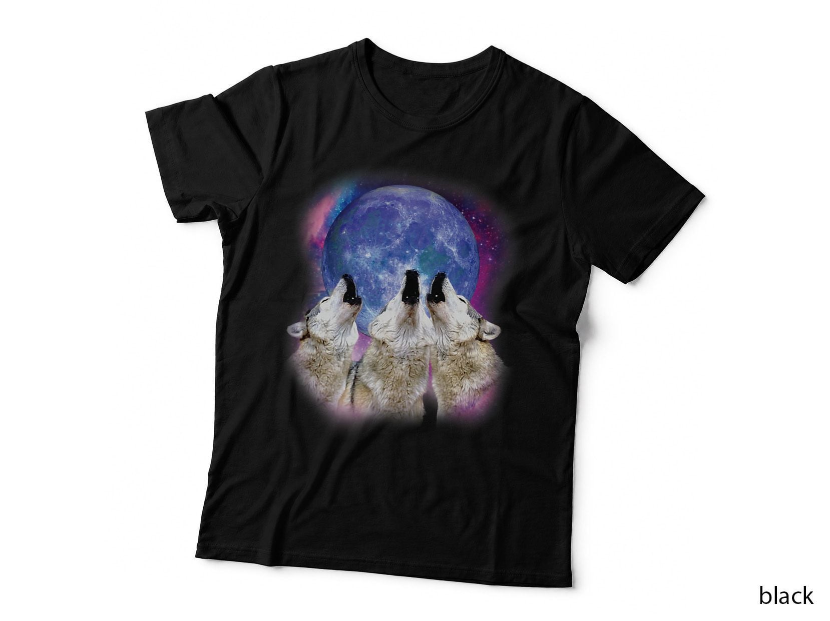 Three Wolves Howling at the Moon Wolf Illustration Lovers T-Shirt