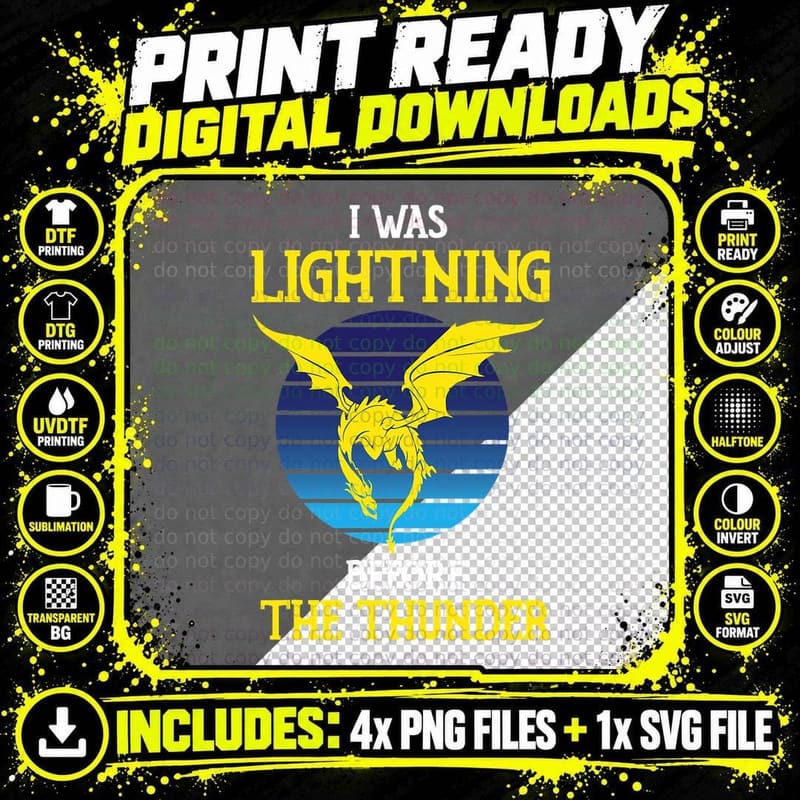 Thunder Dragon Birthday Gifts T-Shirt, Retro 80s Style Png SVG Digital Bundle