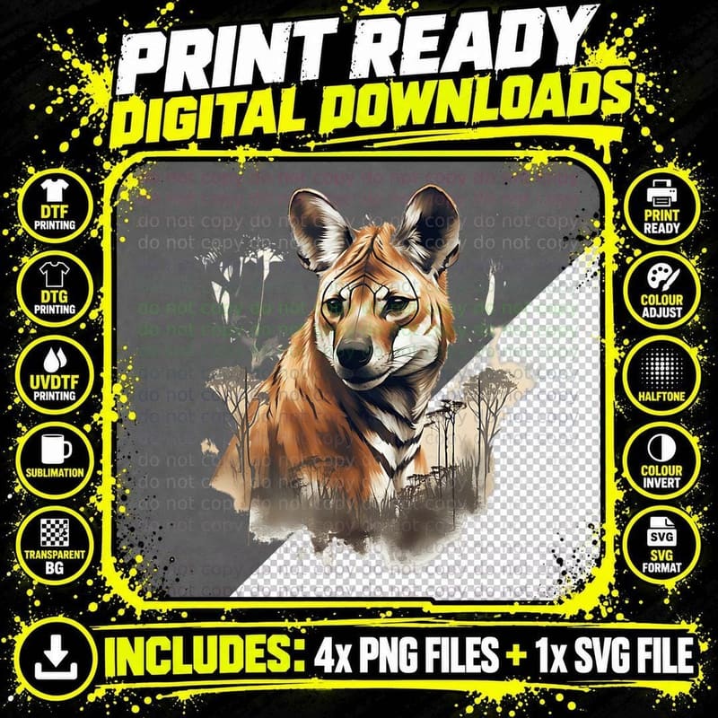 Thylacine Tiger Tasmanian Wolf Marsupial Wolf T-Shirt Png SVG Digital Bundle