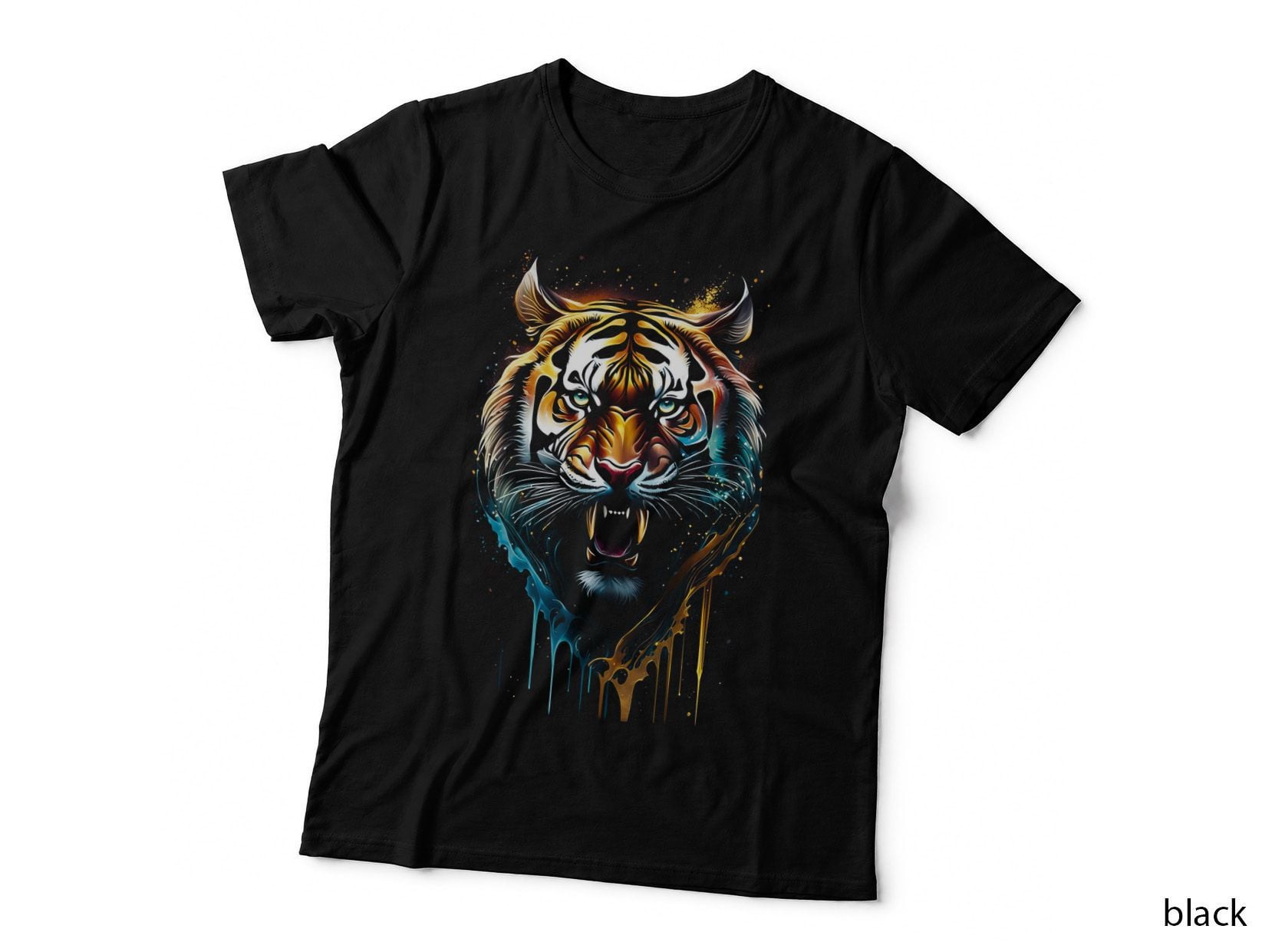 Tiger Head Dripping Paint T-Shirt, Wild Cat Art Print, Big Cat Tee