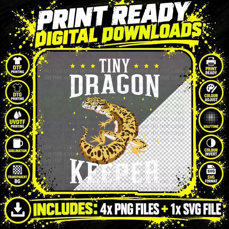 Tiny Dragon Keeper Reptile Leopard Gecko Lover Lizard Png SVG Digital Bundle