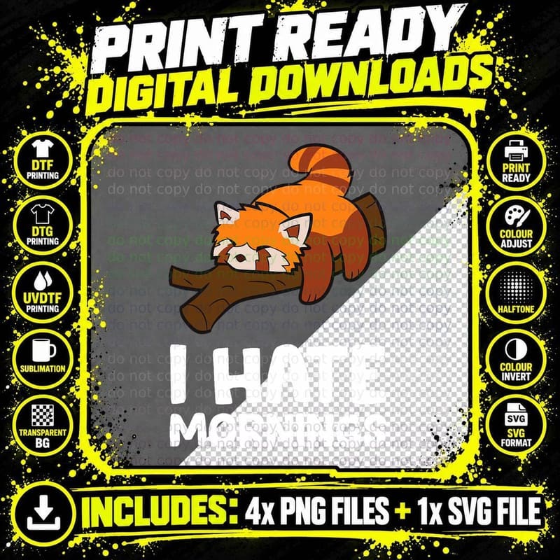 Tired Red Panda I Hate Mornings Funny Red Panda Pajama Png SVG Digital Bundle