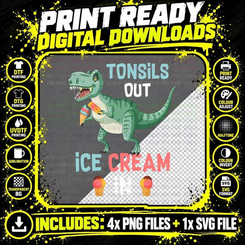 Tonsils Out Ice Cream in Dino Dinosaur Tonsillectomy Png SVG Digital Bundle