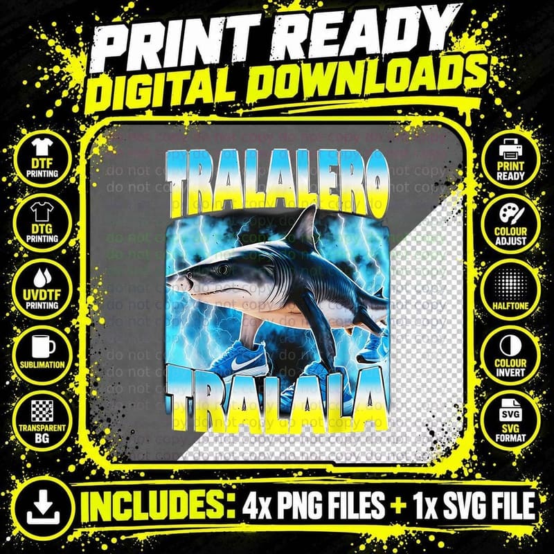 Tralalero Tralala Shark Meme Italian Brainrot Women Men Png SVG Digital Bundle