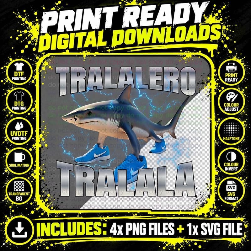 Tralalero Tralala Shirt, Italian Brainrot Memes Internet Png SVG Digital Bundle