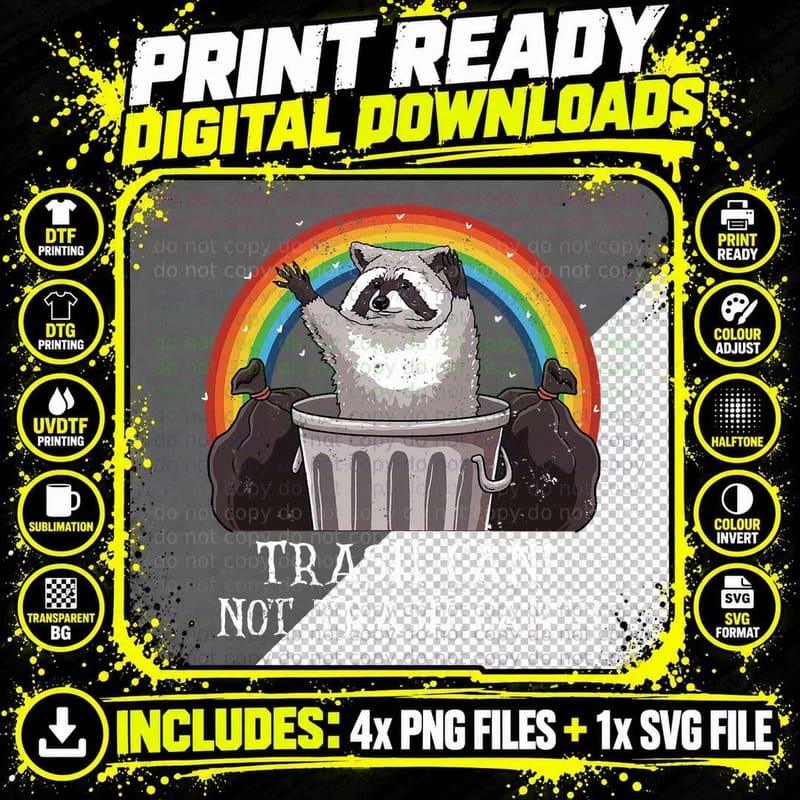 Trash Can Not Trash Can't Funny Raccoon Trash Panda Png SVG Digital Bundle