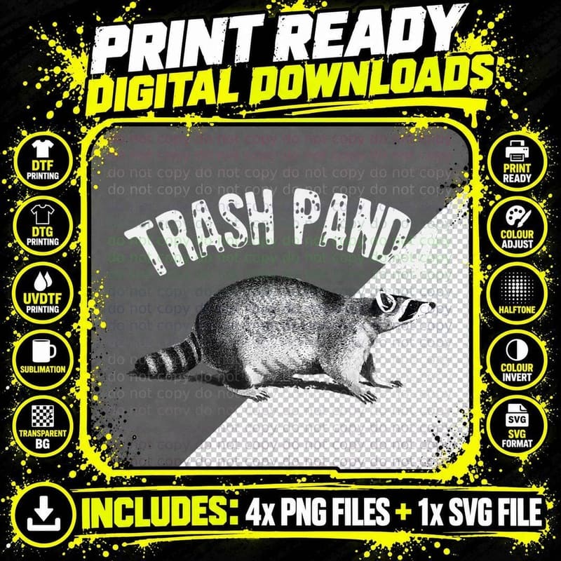 Trash Panda Racoon T-Shirt Png SVG Digital Bundle