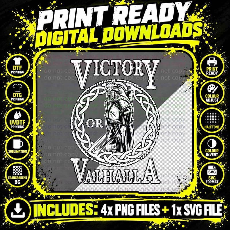 Victory or Valhalla Vikings Wolf of Odin See You in Png SVG Digital Bundle