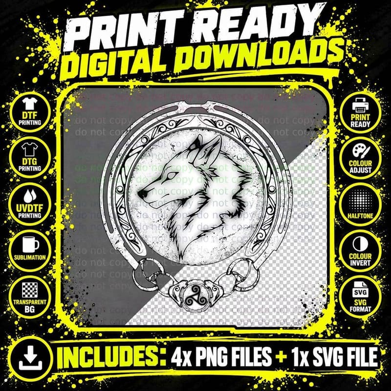 Viking Fenrir Fenris Wolf Celtic Triskelion Symbol Png SVG Digital Bundle