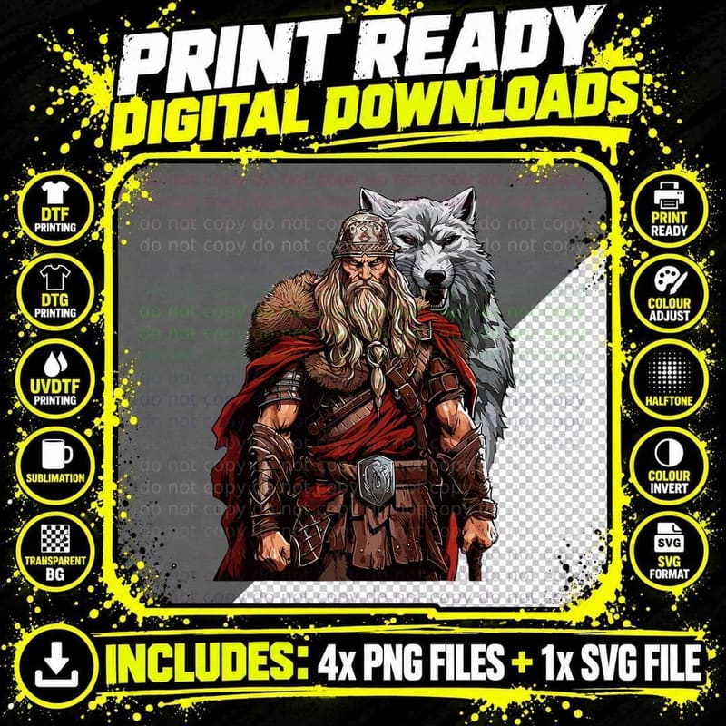 Viking Warrior with Wolf Norse Mythology T-Shirt Png SVG Digital Bundle