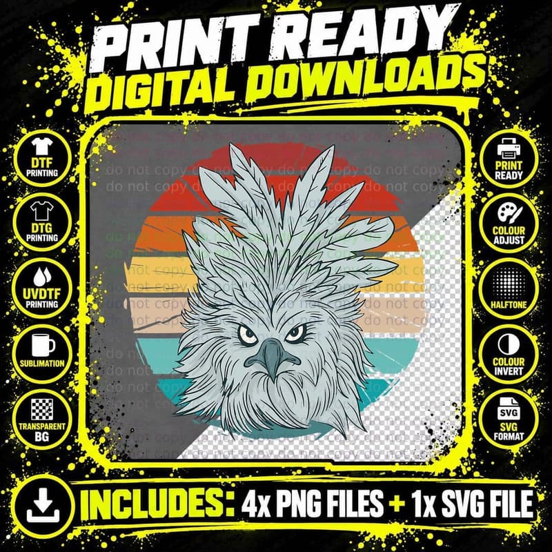 Vintage American Harpy Eagle, Royal Hawk Raptor Bird Png SVG Digital Bundle