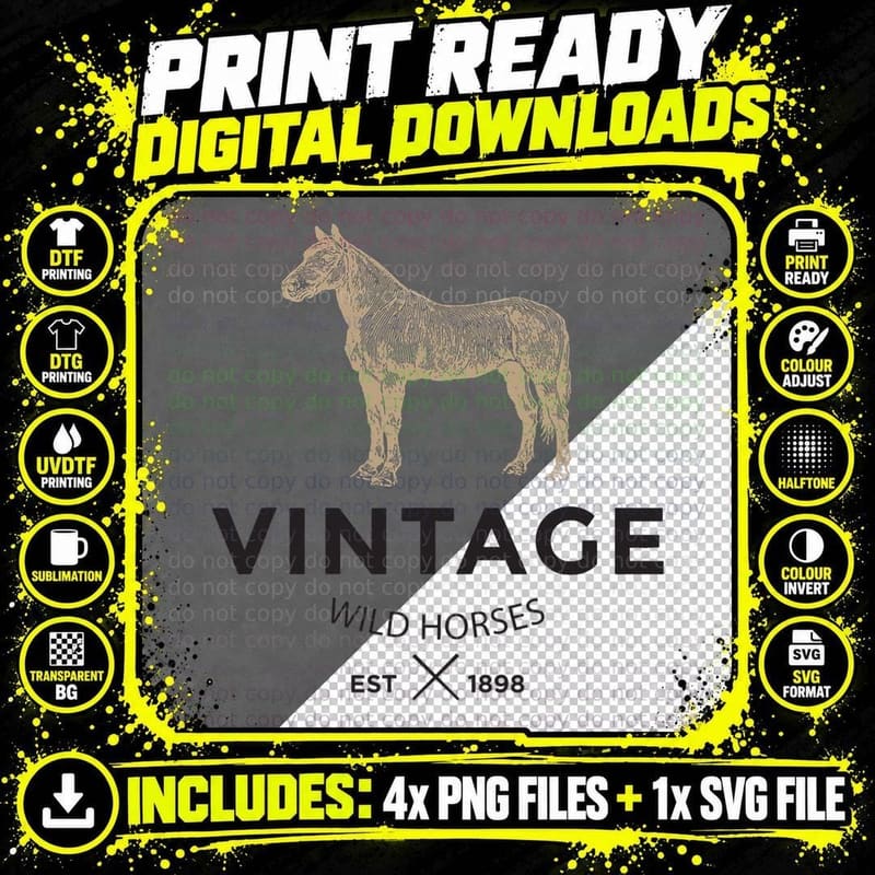 Vintage Wild Horses - Wild Horse Distressed Fashion Png SVG Digital Bundle