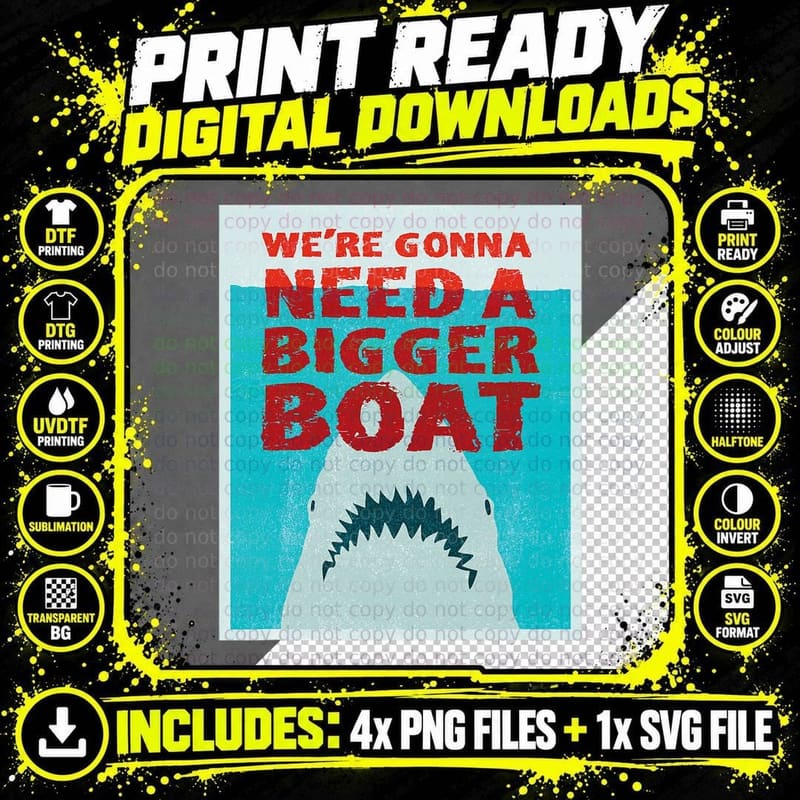 We're Going to Need a Bigger Boat - Illustrated Shark Png SVG Digital Bundle