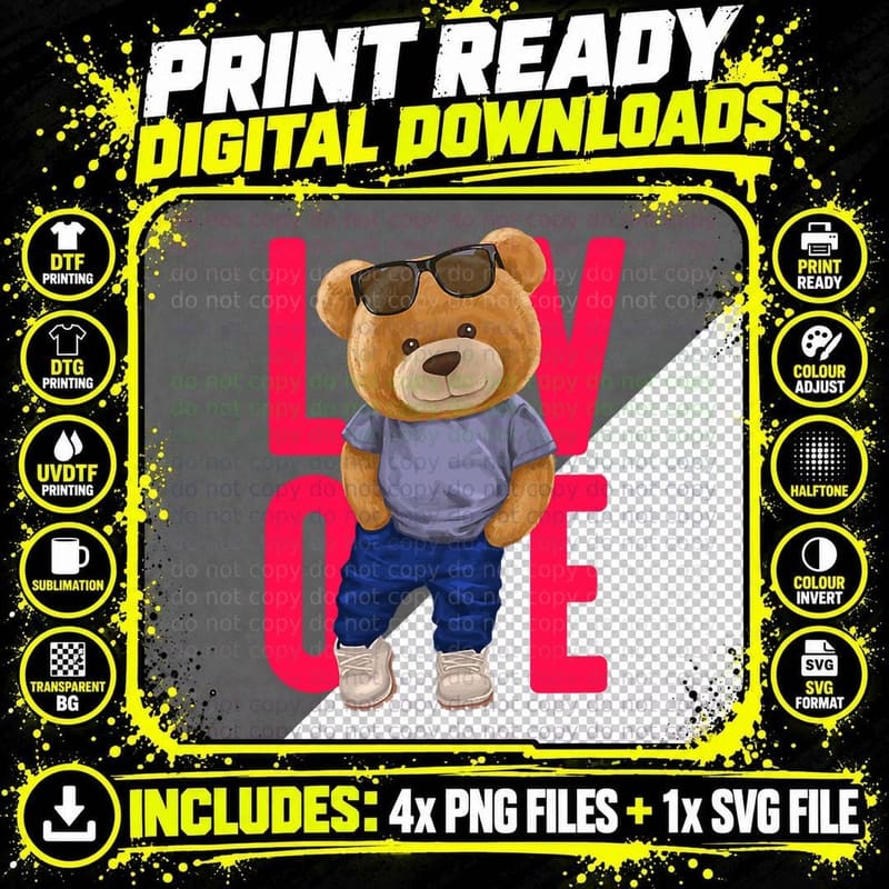 Wear Cool Teddy Bear Fashion Guy Cartoon Graphic Designs Png SVG Digital Bundle