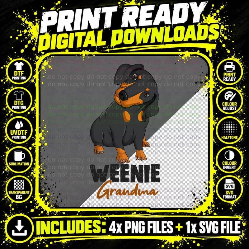 Weenie Grandma Dachshund Weiner Dog T-Shirt Png SVG Digital Bundle