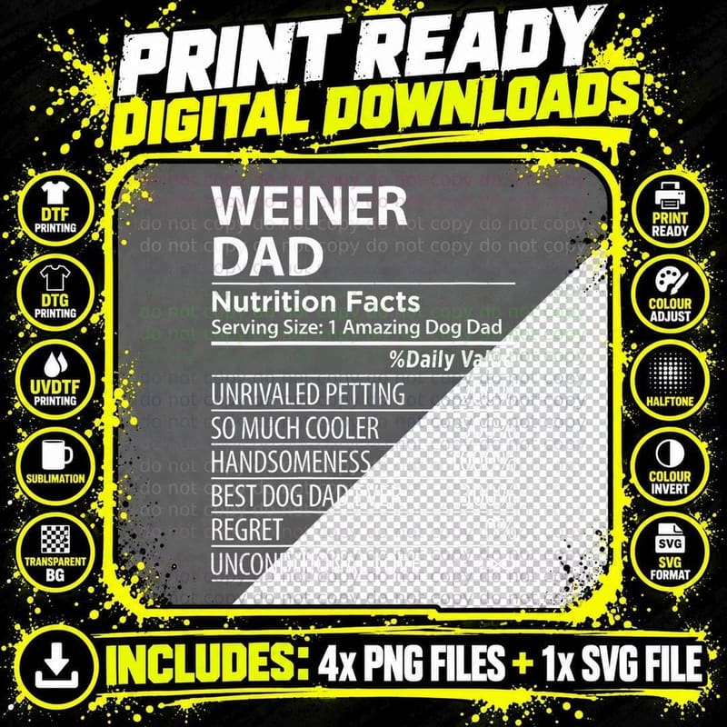 Weiner Dad Nutrition Facts Funny Weiner Dog Owner T-Shirt Png SVG Digital Bundle
