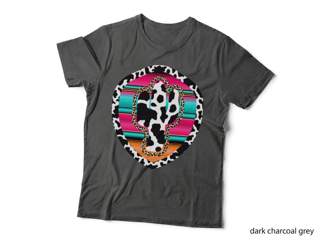 Western Cow Cactus Leopard Cheetha Serape Turquoise Pink T-Shirt