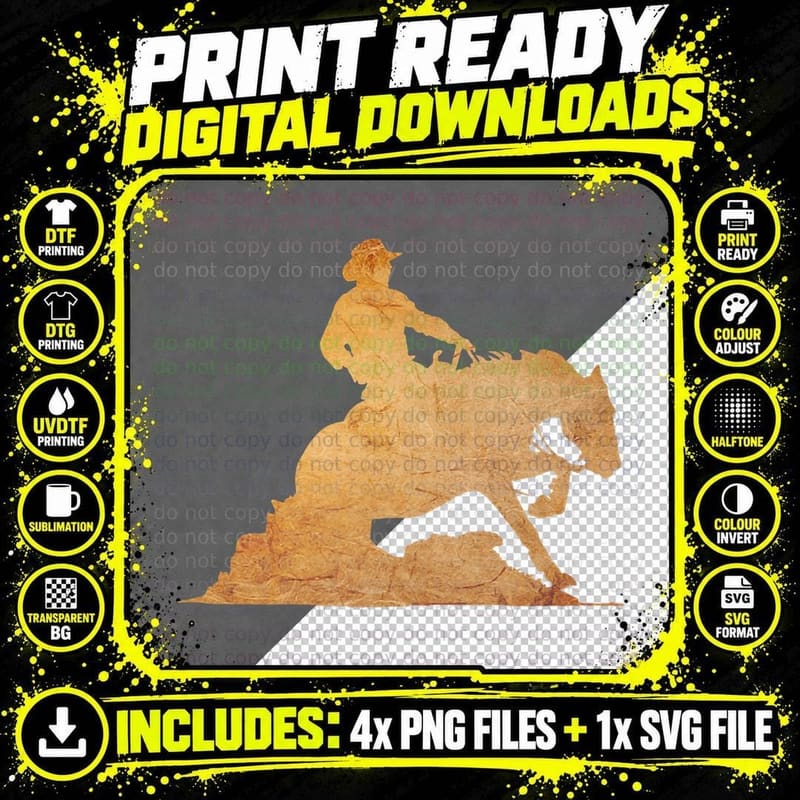 Western Rider Reining Quarter Horse Sliding Stop T-Shirt Png SVG Digital Bundle
