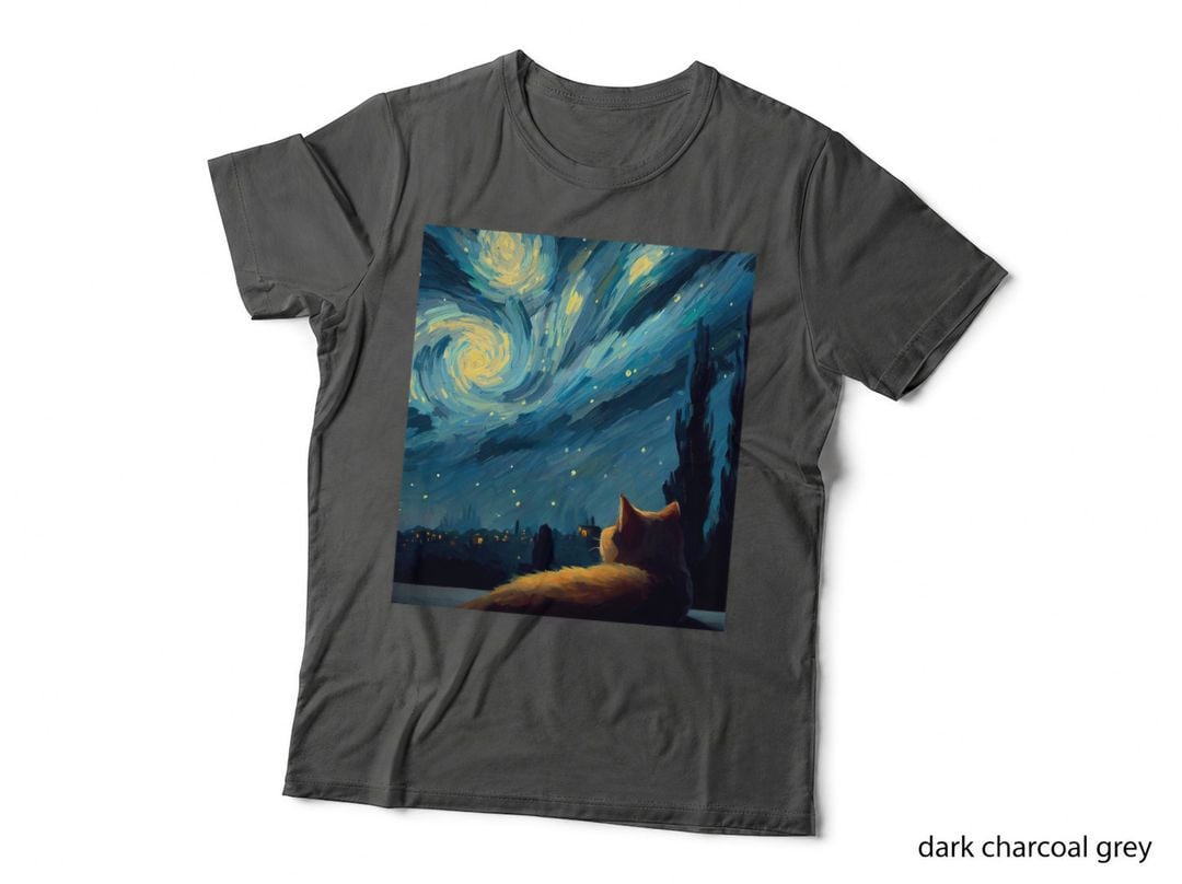 Whiskers and Starry Nights Cat in Van Gogh's Painting T-Shirt
