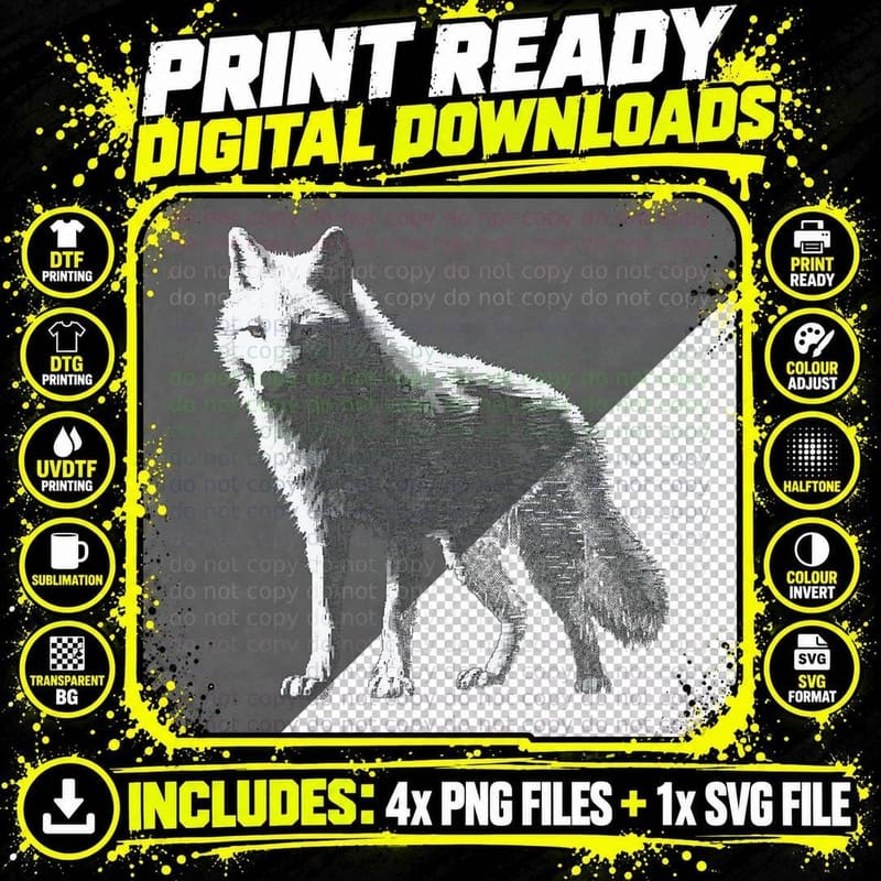 White Wolf in Pixels Animal Art Motif Wolf T-Shirt Png SVG Digital Bundle
