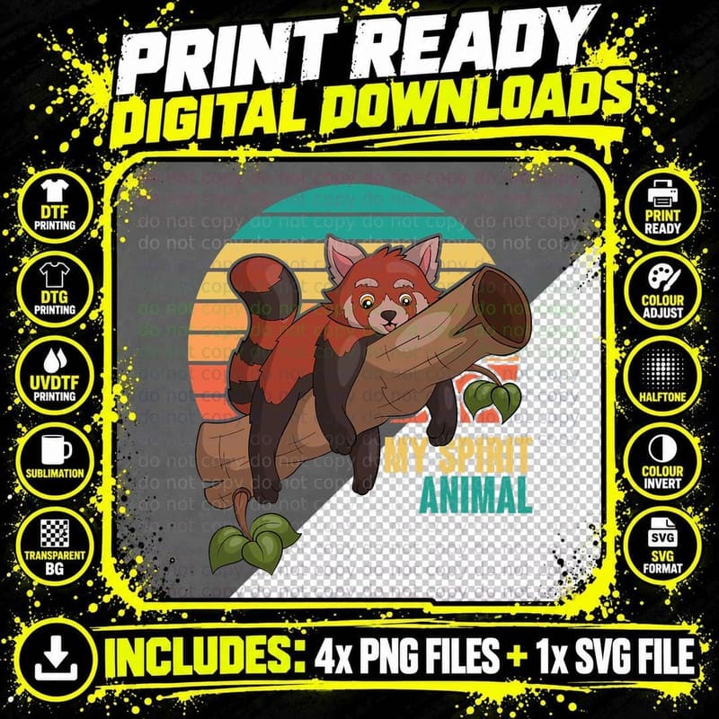 Wild Forest Animal Gift China Wildlife Retro Red Panda Png SVG Digital Bundle