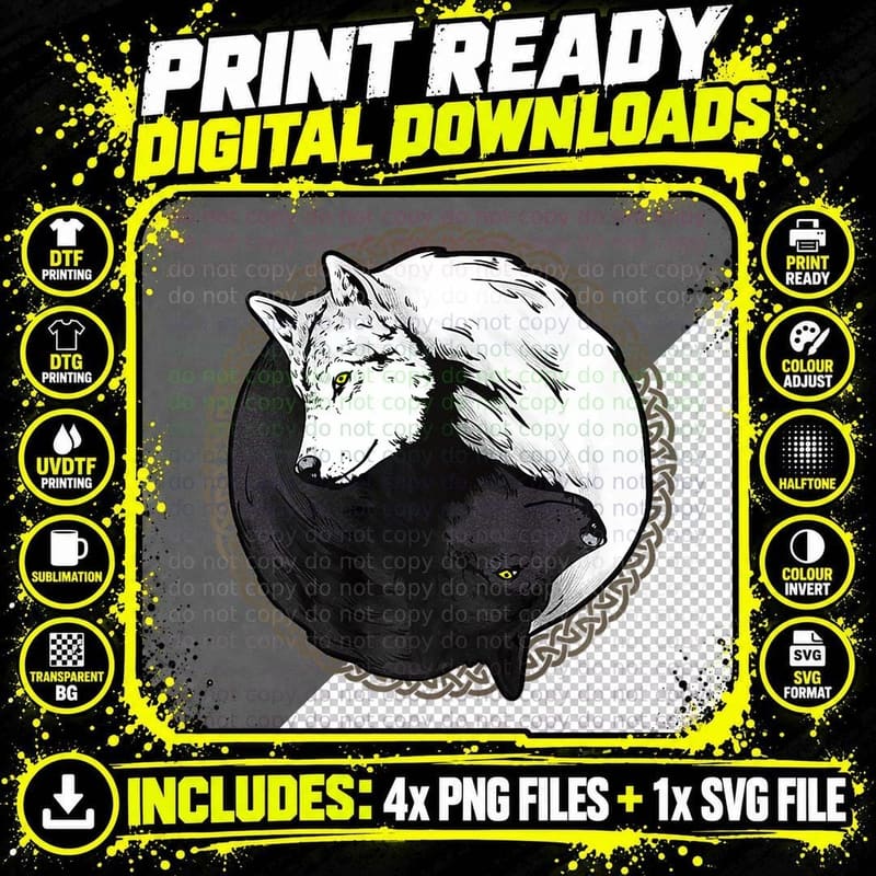 Wolf Animal Yin Yang Wolves T-Shirt, Lover Tee Png SVG Digital Bundle