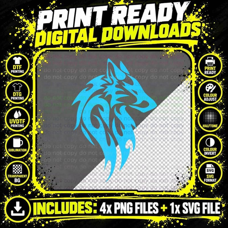 Wolf Art Tribal, Apparel, Gift Apparel T-Shirt Png SVG Digital Bundle