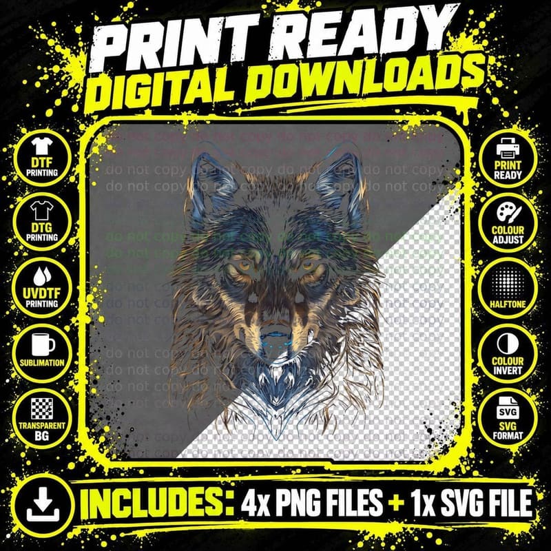 Wolf Face Animal Graphic for Men Women Boys Girls T-Shirt Png SVG Digital Bundle