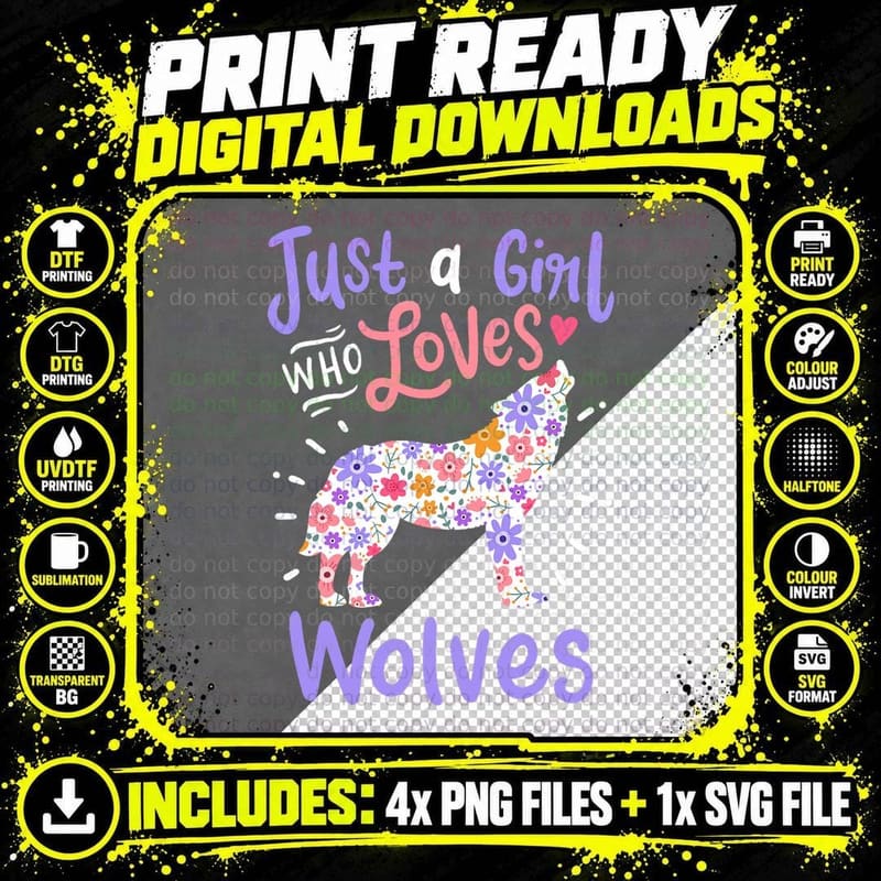 Wolf Just a Girl Who Loves Wolves Gift for Wolf Lovers Png SVG Digital Bundle