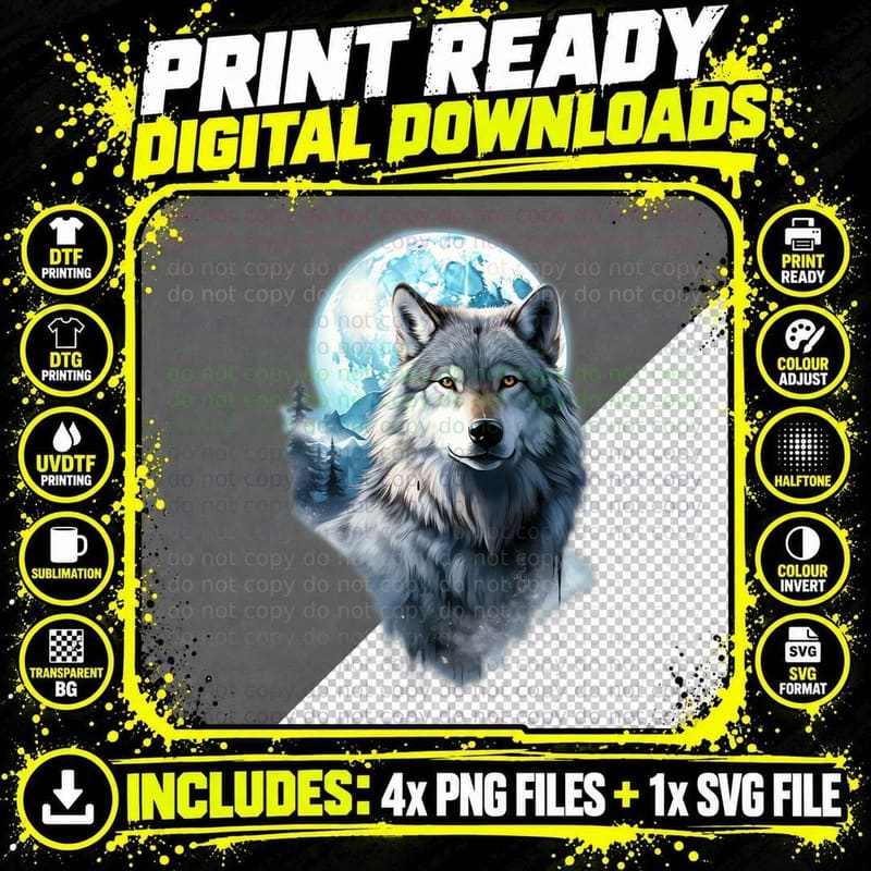 Wolf Moon Graphic T-Shirt Png SVG Digital Bundle