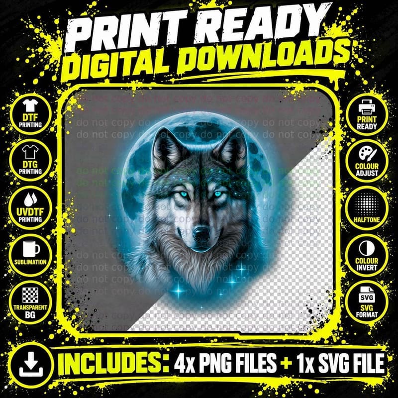 Wolf Moonlight Forest Sky Full of Stars Wolf Lovers Png SVG Digital Bundle