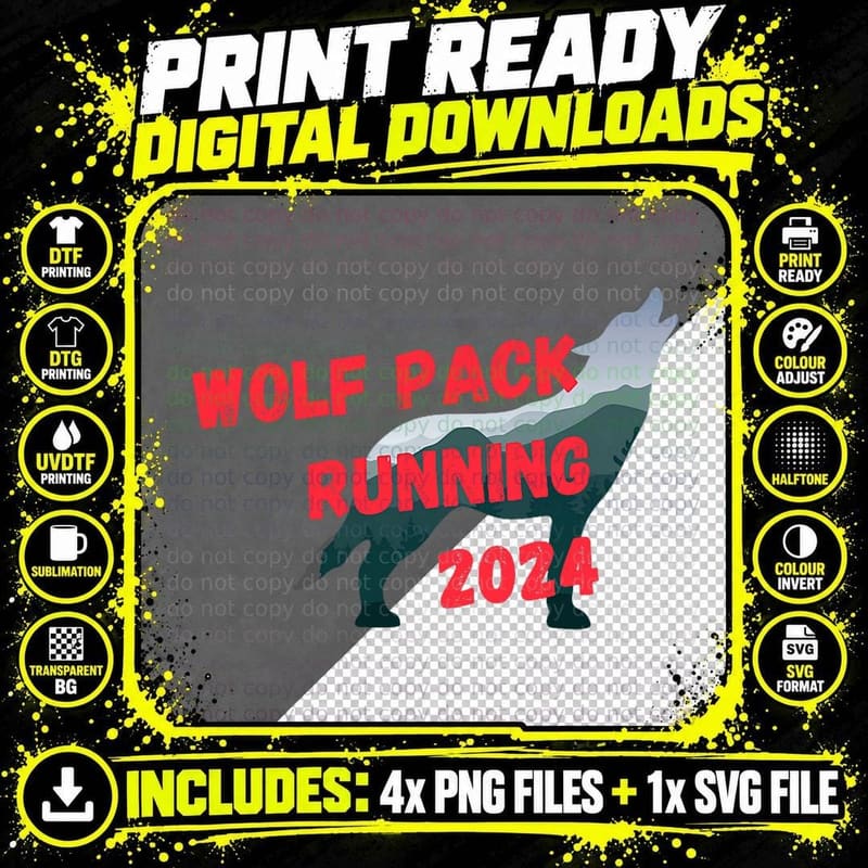 Wolf Pack Running T-Shirt Png SVG Digital Bundle
