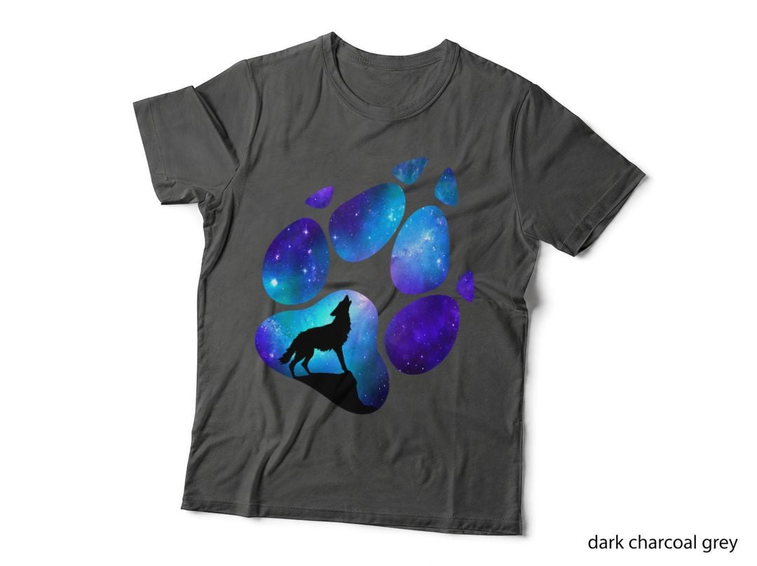 Wolf Paw Galaxy Wild Lone Wolves Double Exposure Stars Moon T-Shirt
