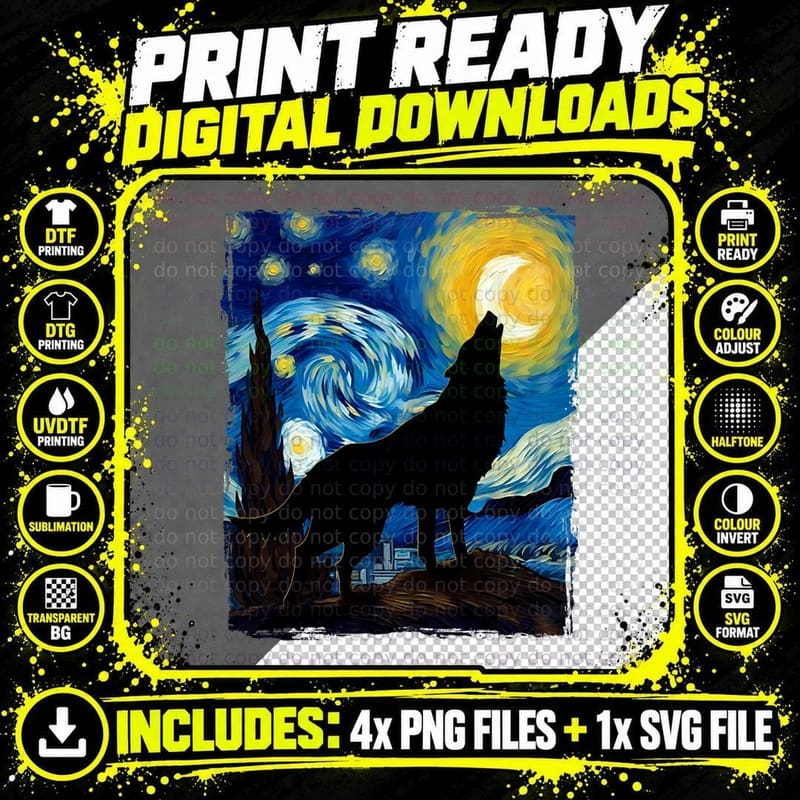 Wolf Starry Night Shirt - Wolf Shirts for Men Women Kids Png SVG Digital Bundle